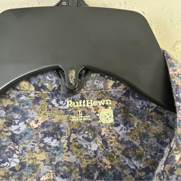 🦋 Ruff Hewn Blue Green Floral Button Down Long Sleeve Blouse Large - Picture 2 of 5
